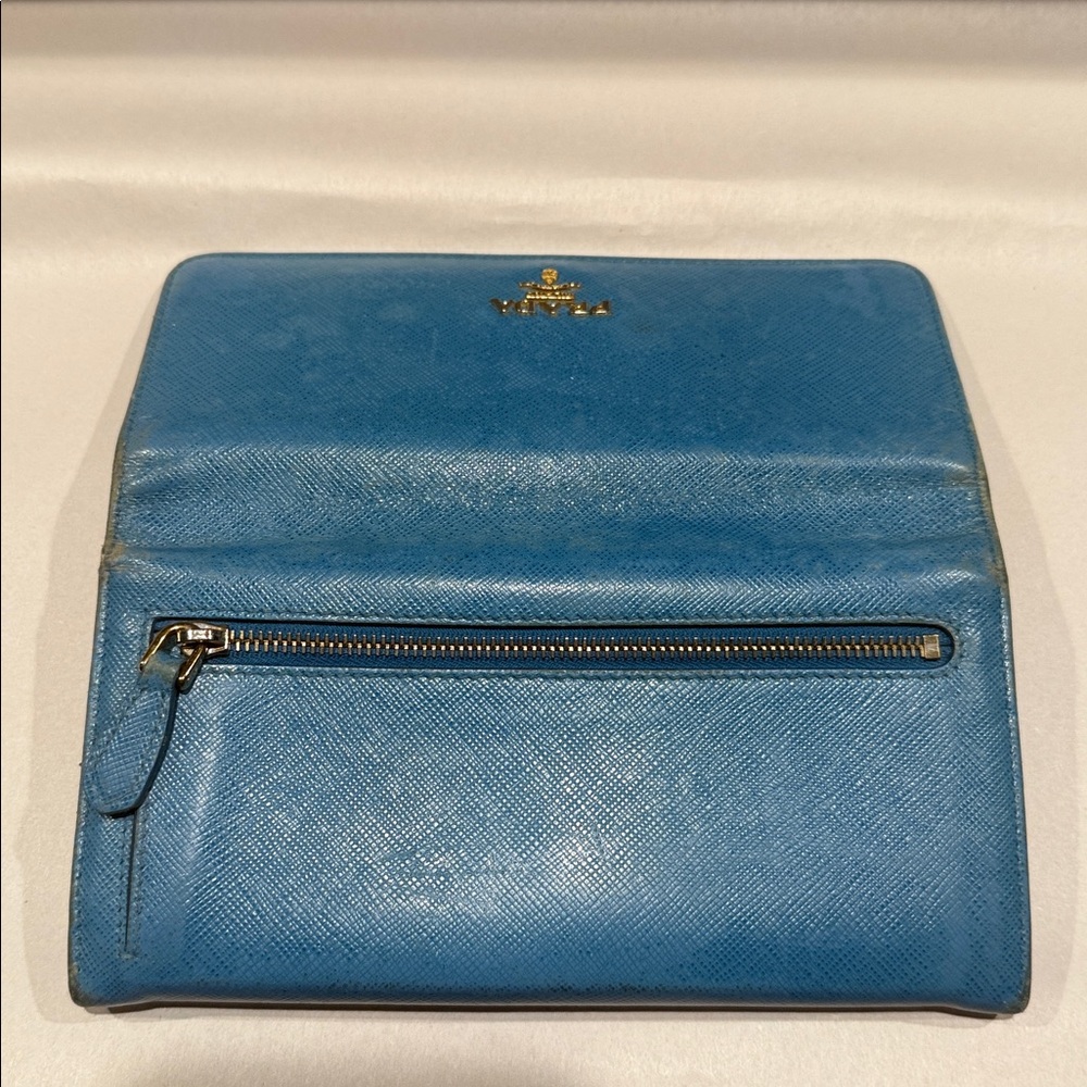 Prada Blue Leather double snap wallet Authentic - Picture 5 of 12